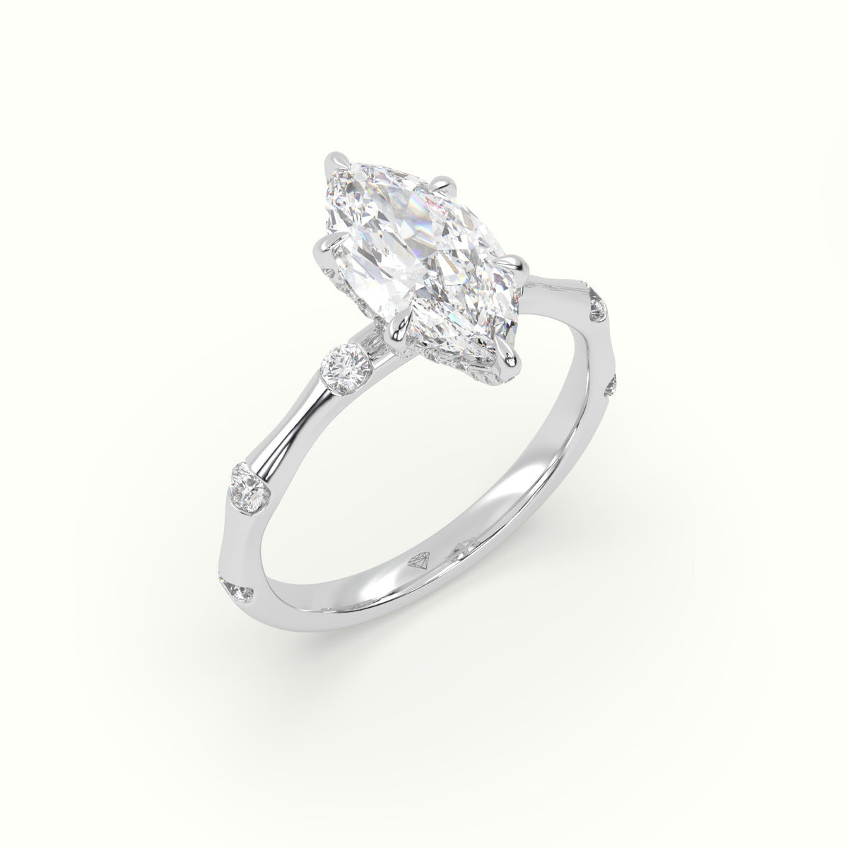 Marquise Diamond Side Stone Engagement Ring — White Gold