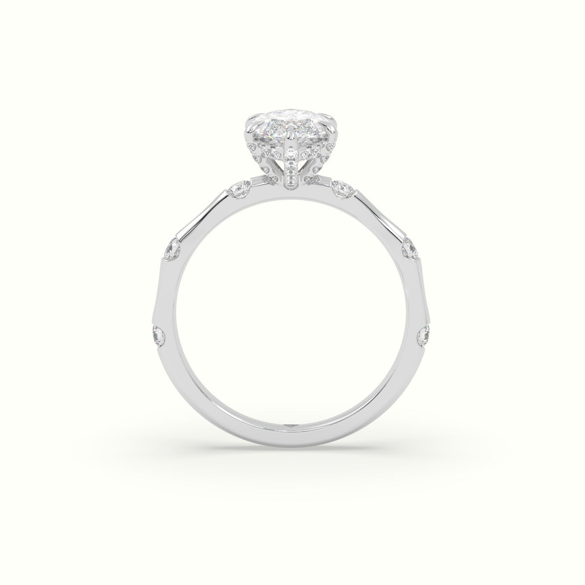 Marquise Diamond Side Stone Engagement Ring — White Gold