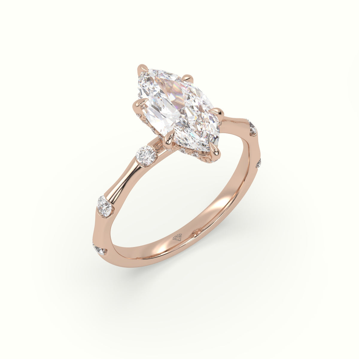 Marquise Diamond Side Stone Engagement Ring — Rose Gold