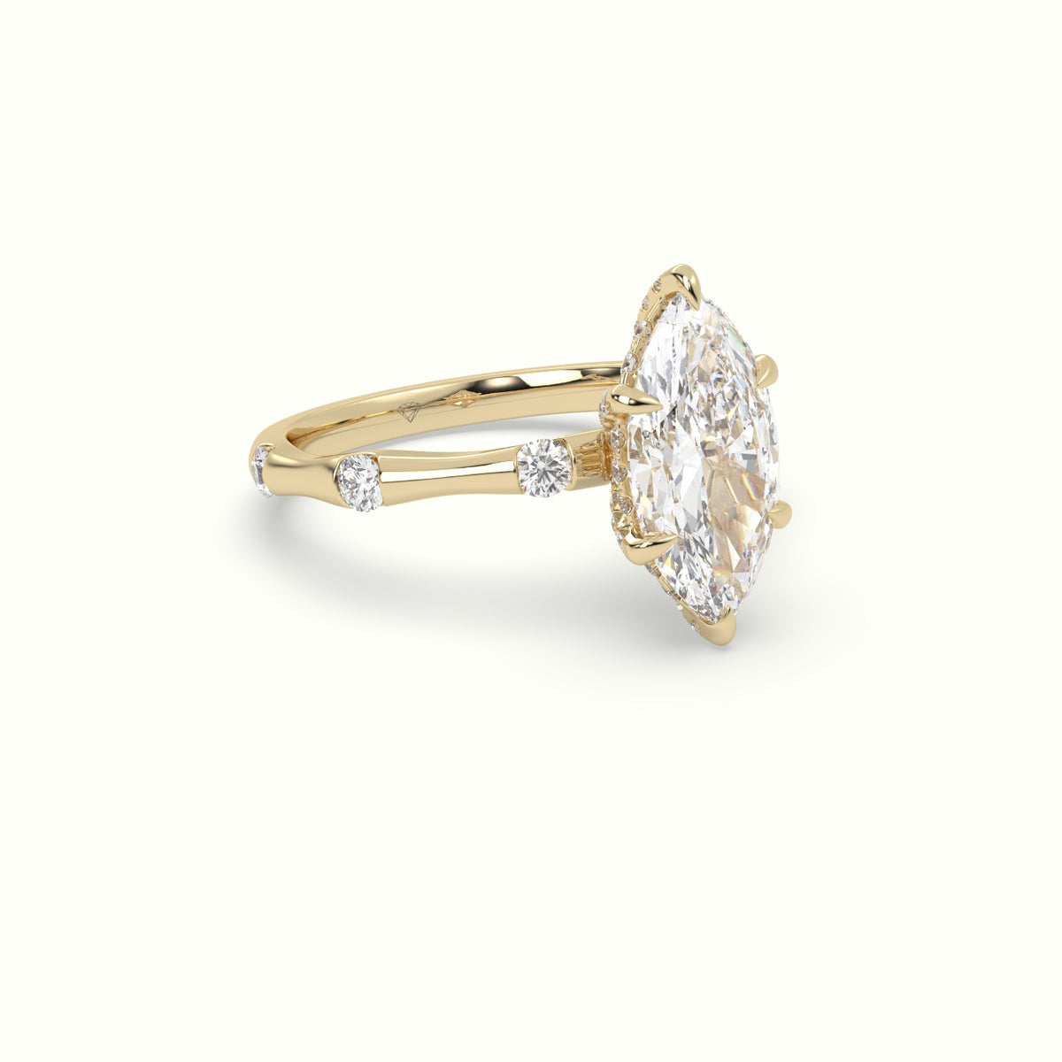 Marquise Diamond Side Stone Engagement Ring — Yellow Gold