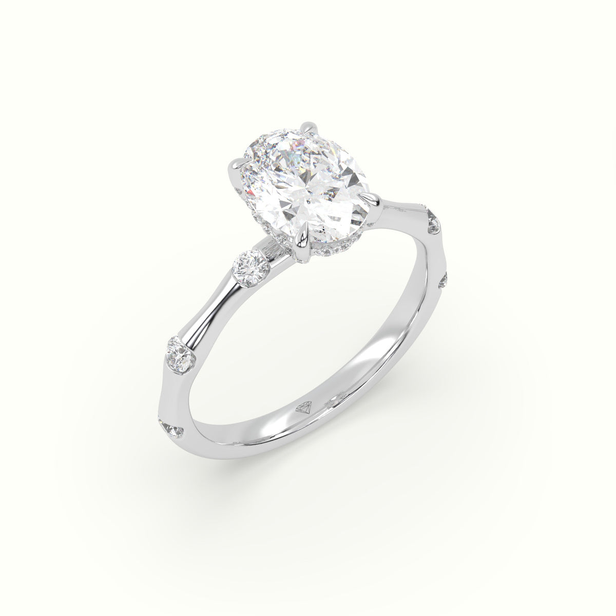 Oval Diamond Side Stone Engagement Ring — White Gold