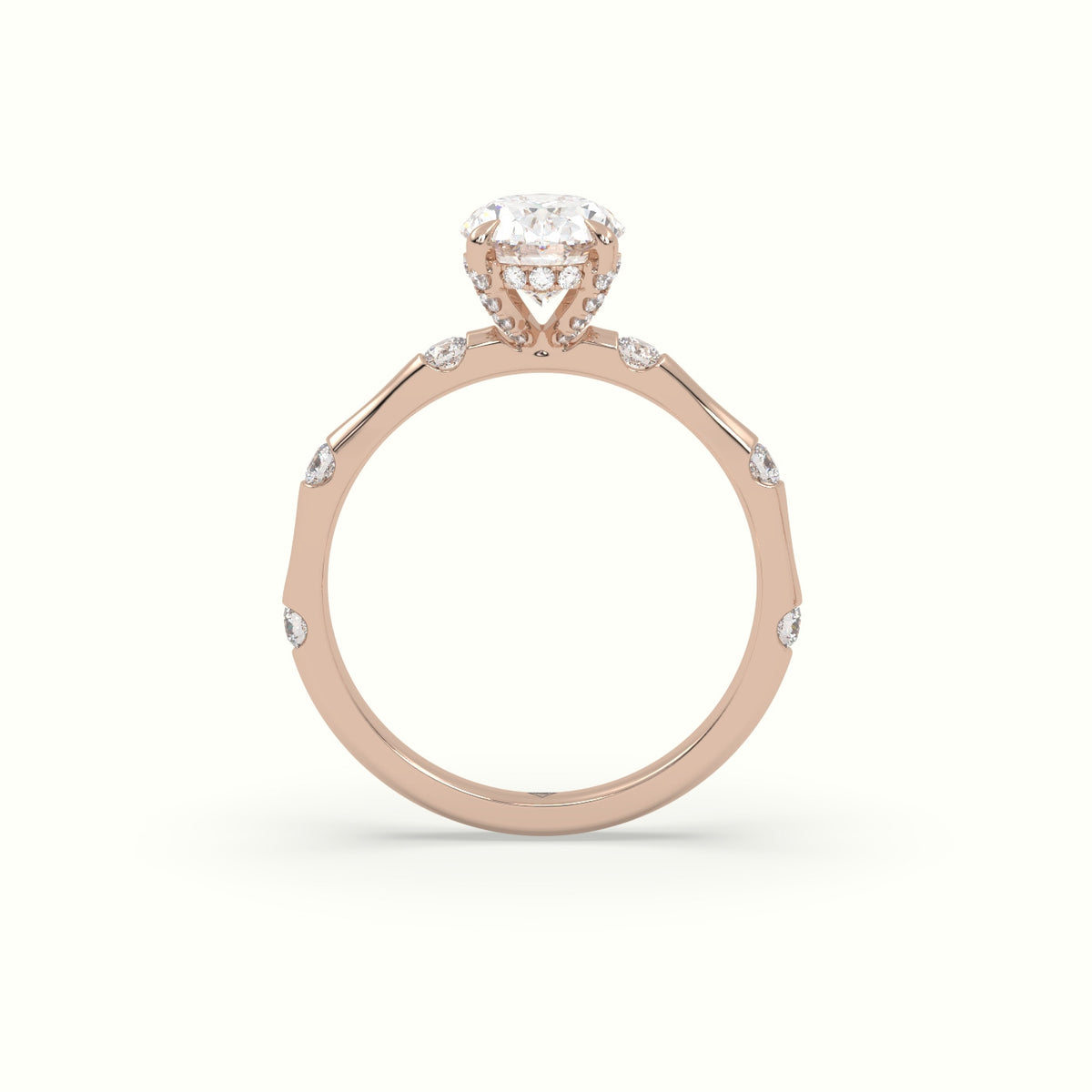 Oval Diamond Side Stone Engagement Ring — Rose Gold