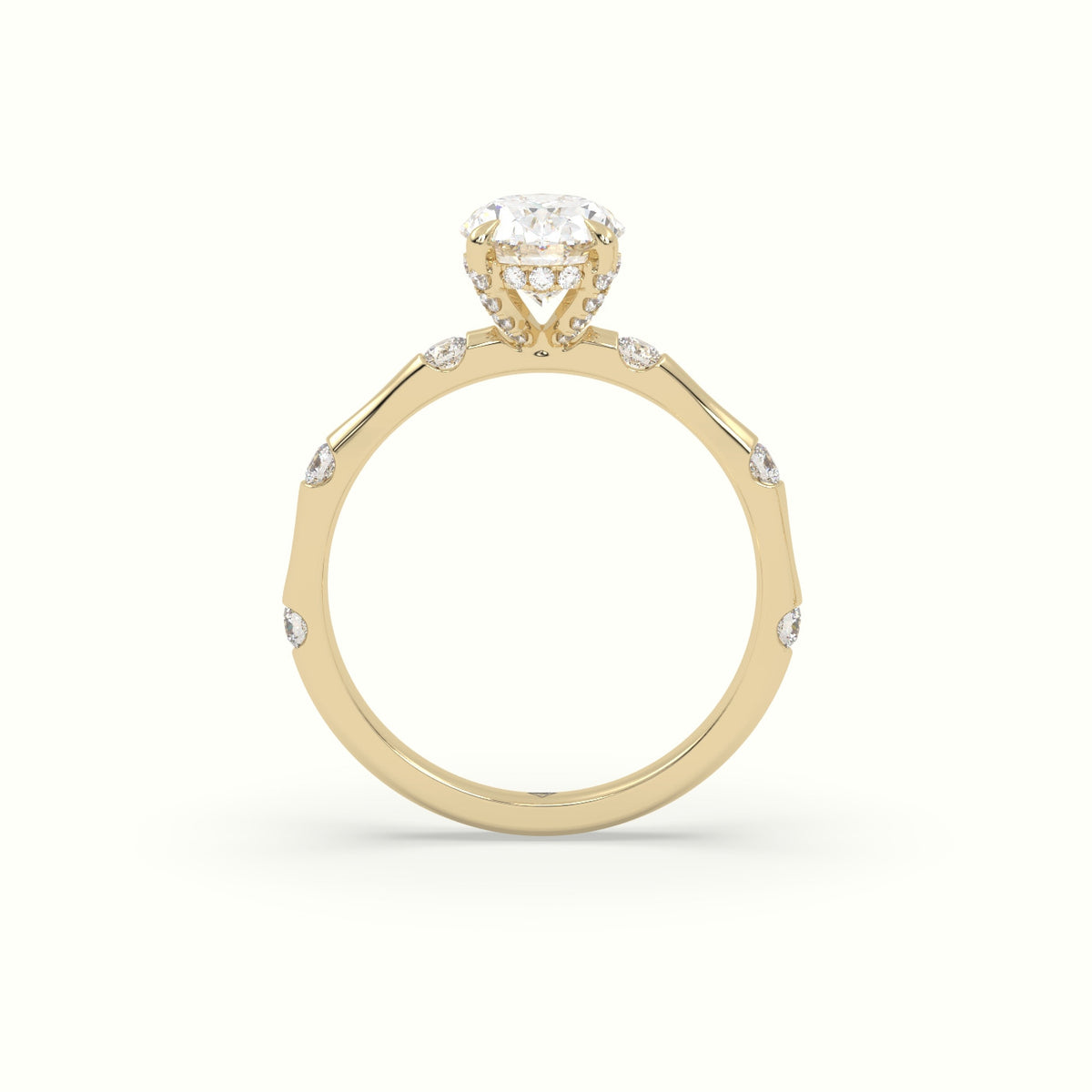 Oval Diamond Side Stone Engagement Ring — Yellow Gold
