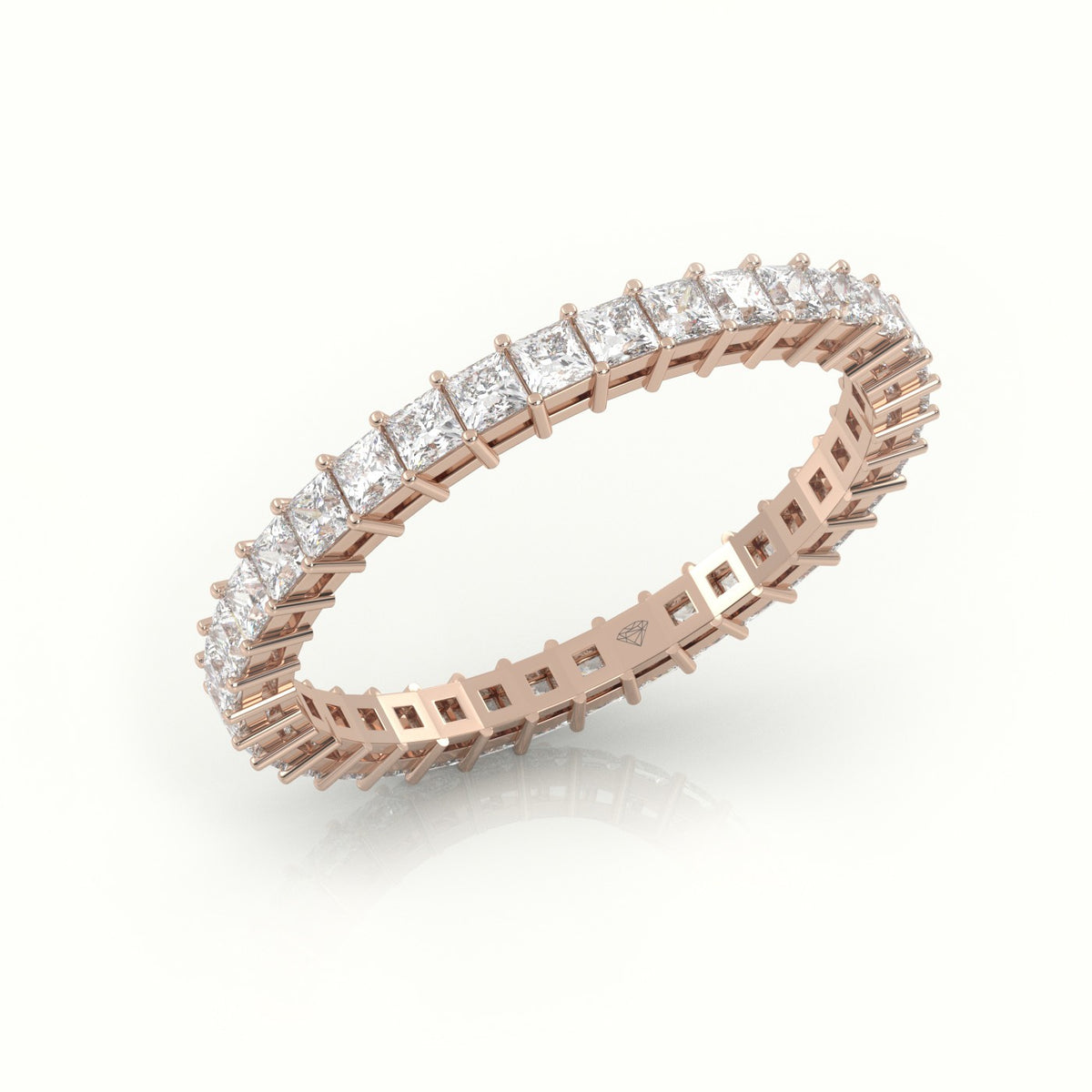 Princess Cut Diamond Bar Setting Eternity Wedding Band — Rose Gold