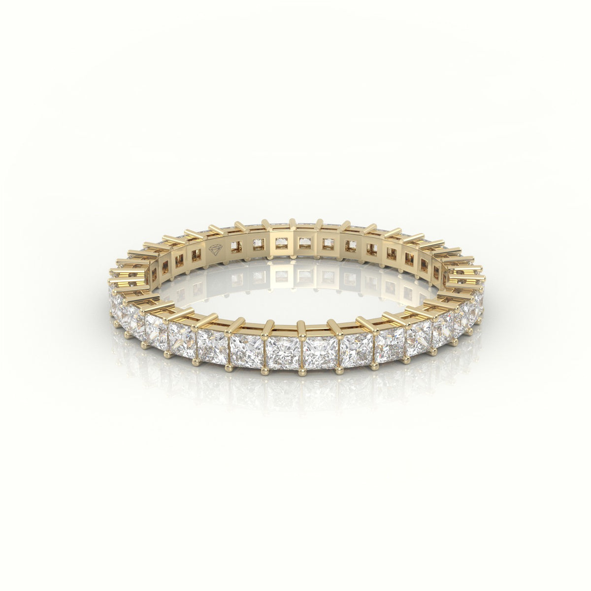 Princess Cut Diamond Bar Setting Eternity Wedding Band — Yellow Gold