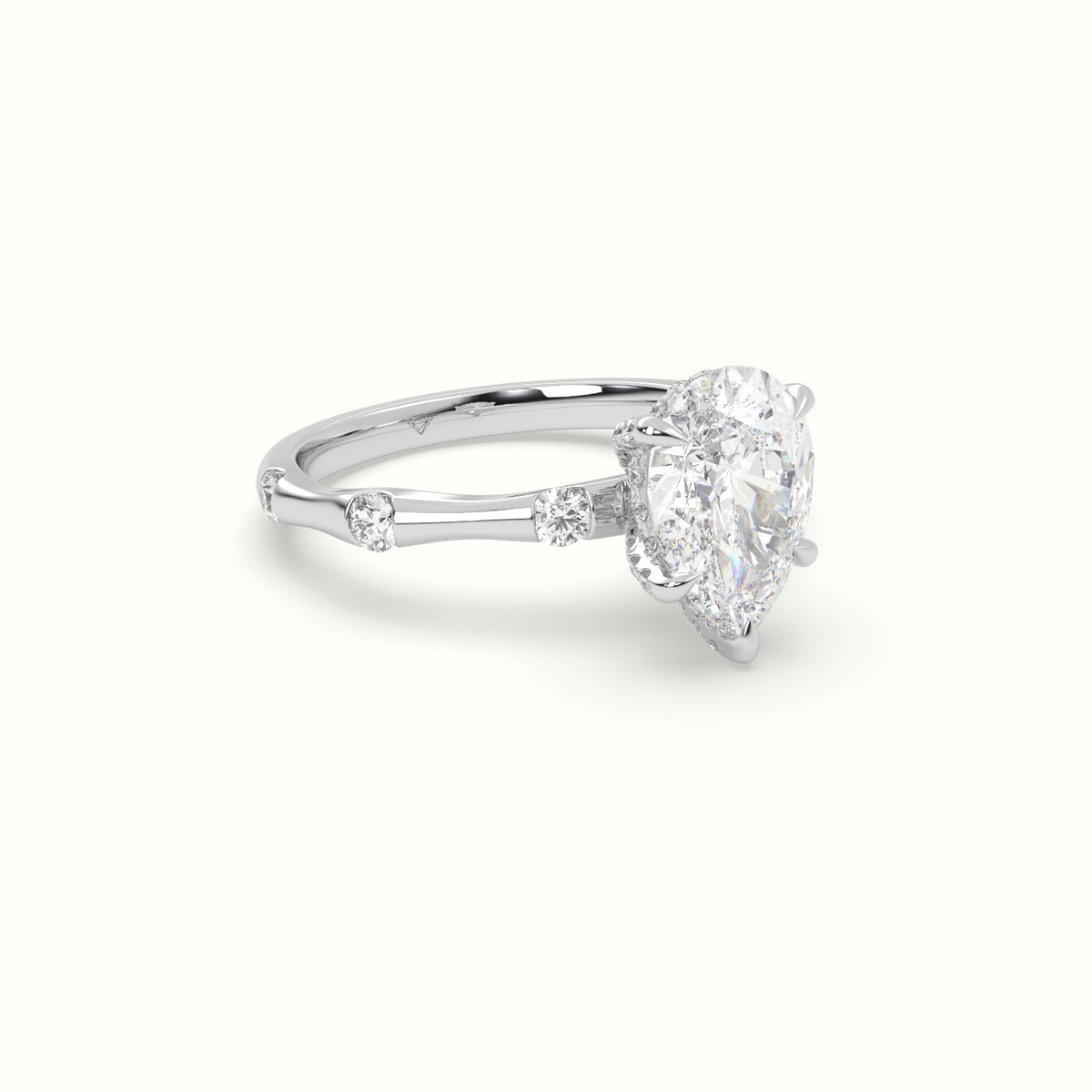 Pear Diamond Side Stone Engagement Ring — White Gold