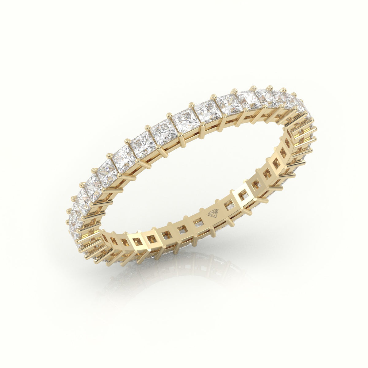 Princess Cut Diamond Bar Setting Eternity Wedding Band — Yellow Gold