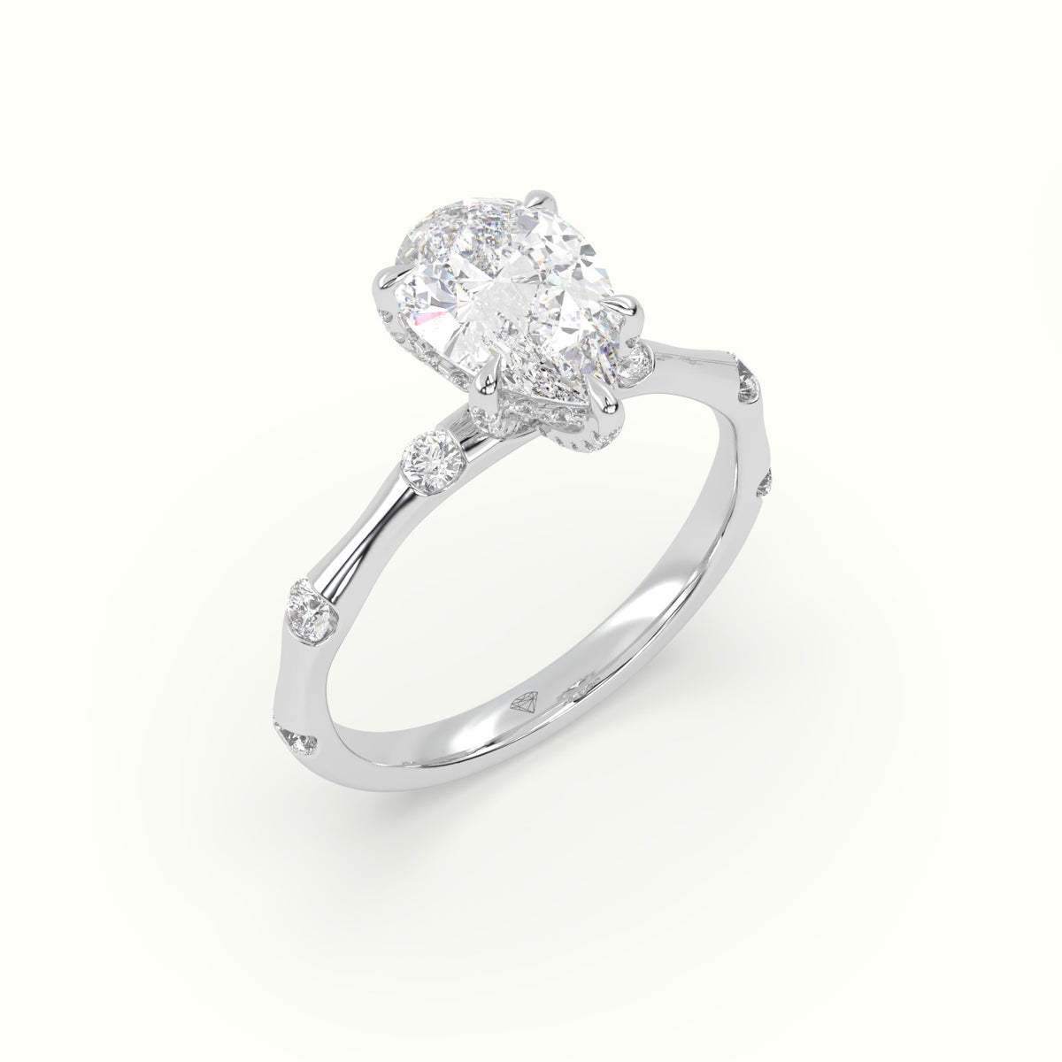 Pear Diamond Side Stone Engagement Ring — White Gold
