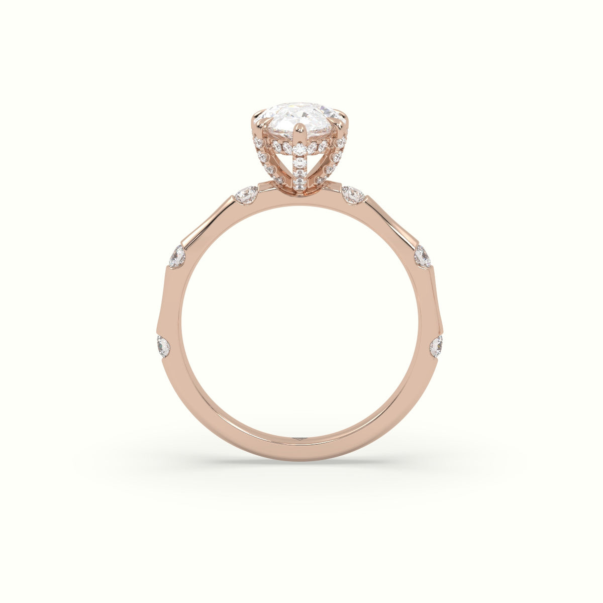 Pear Diamond Side Stone Engagement Ring — Rose Gold