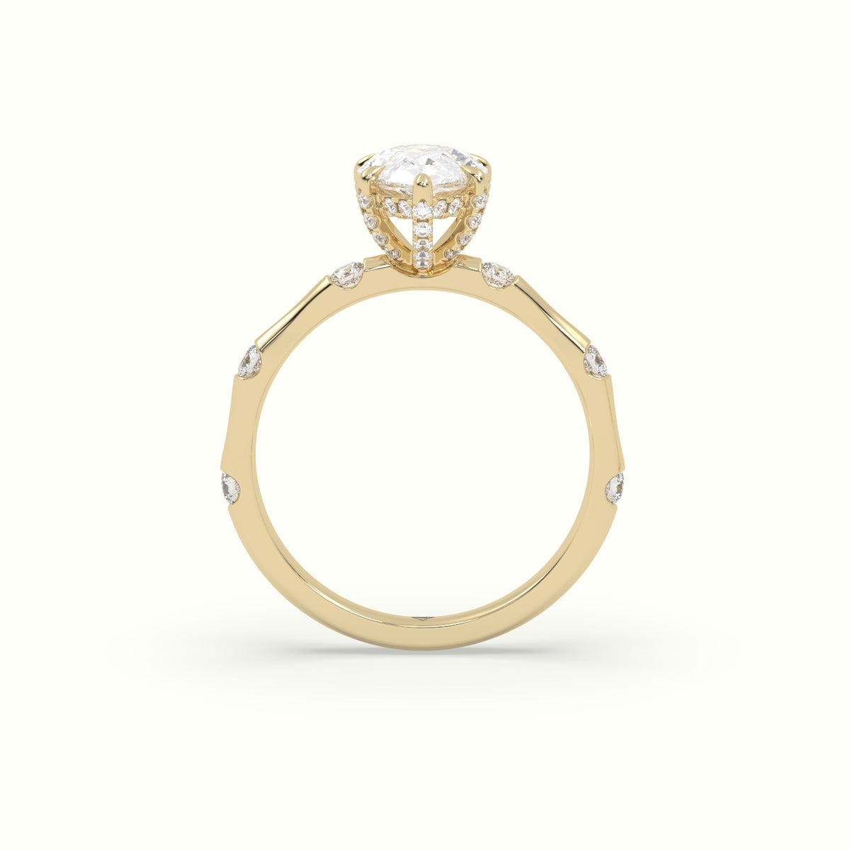 Pear Diamond Side Stone Engagement Ring — Yellow Gold