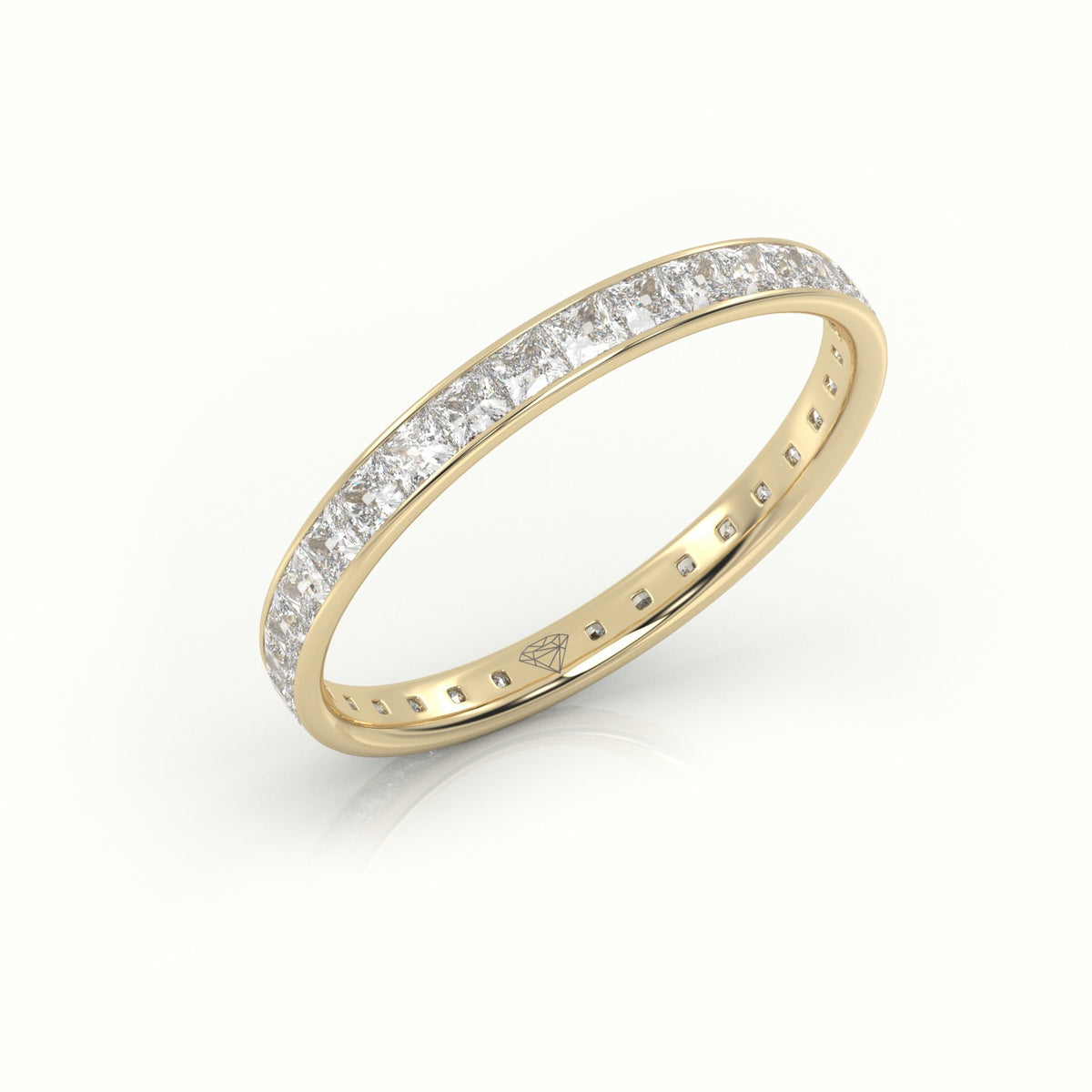 Princess Cut Diamond Channel Setting Eternity Wedding Band — Yellow Gold
