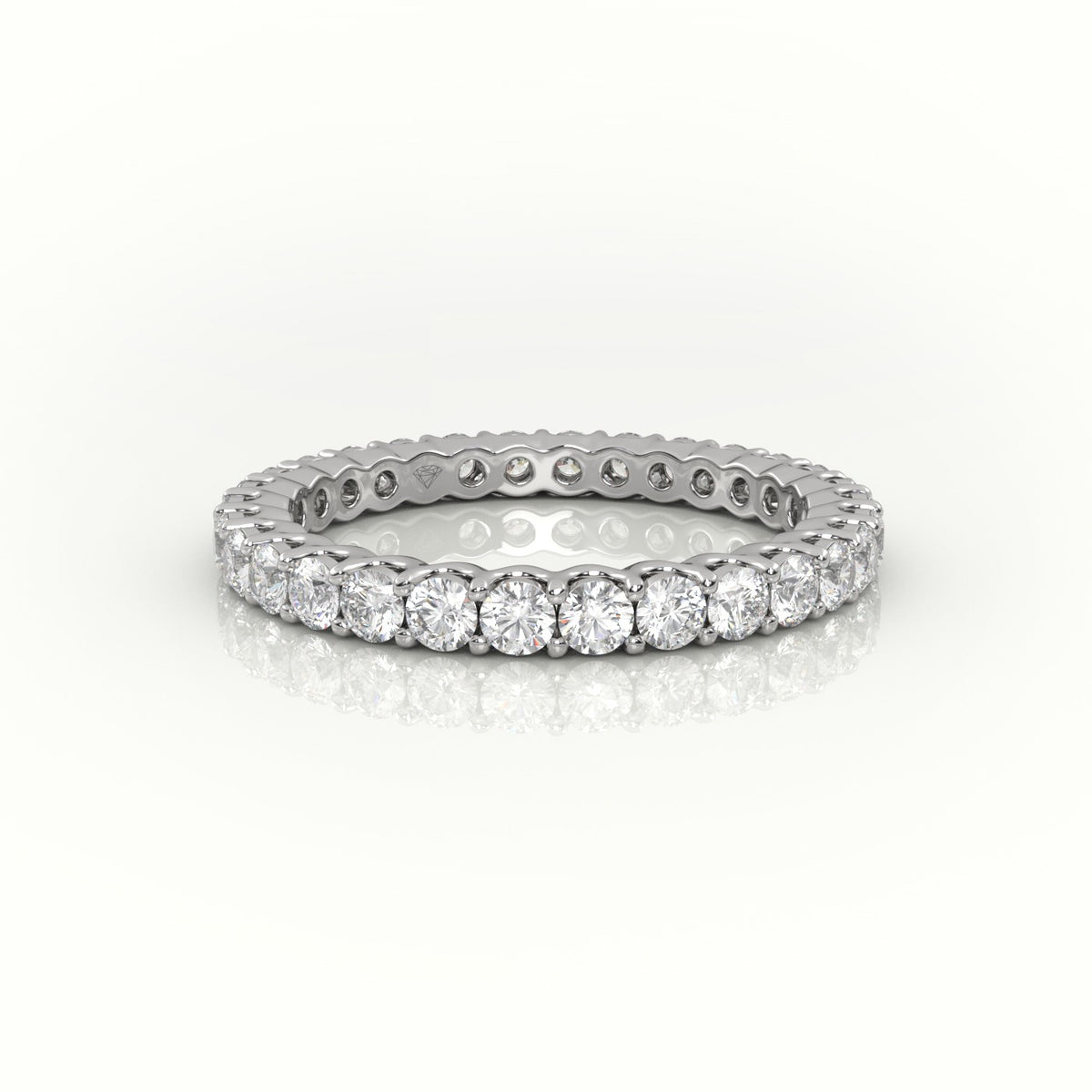 Round-Cut Diamond Scallop Setting Eternity Wedding Band — White Gold