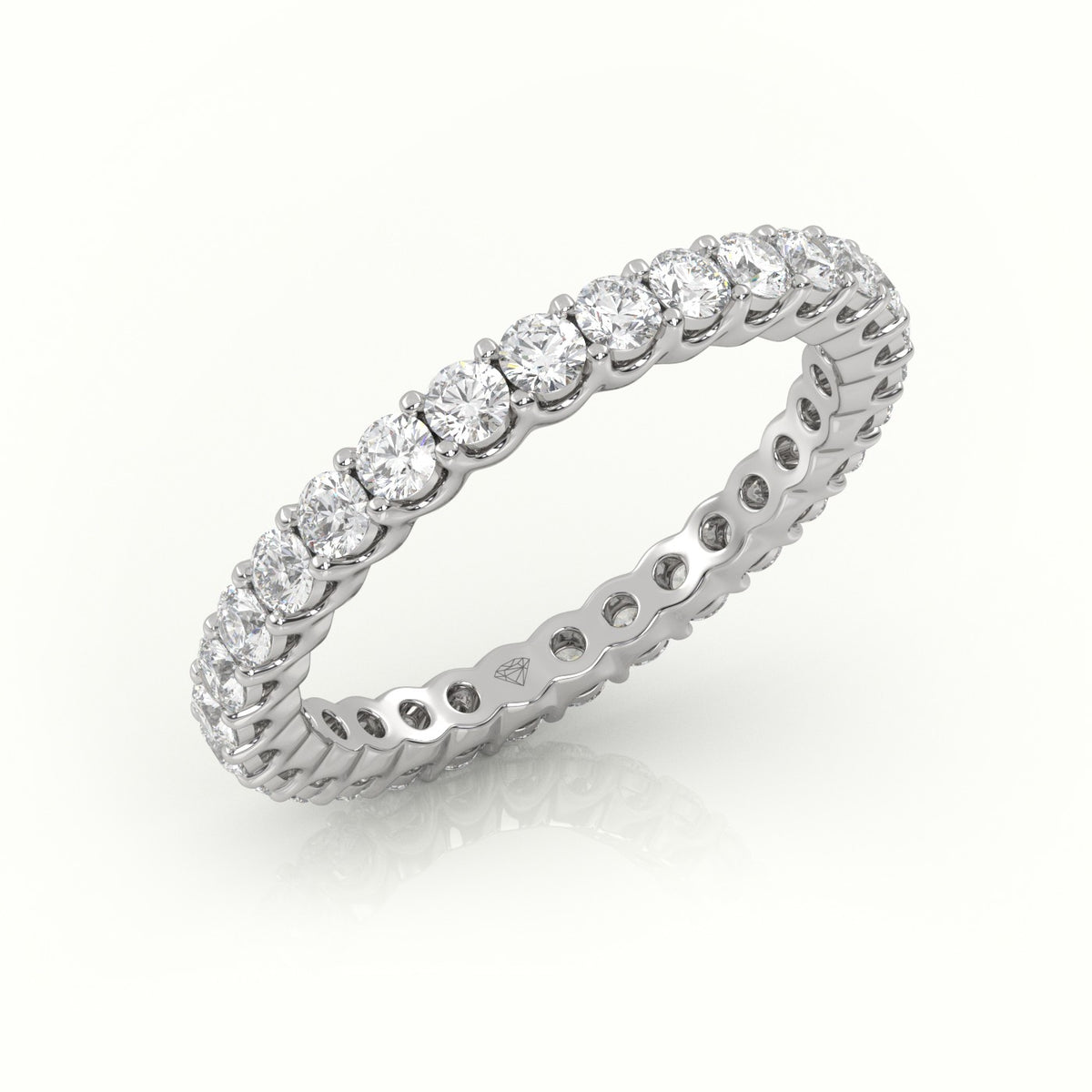 Round-Cut Diamond Scallop Setting Eternity Wedding Band — White Gold