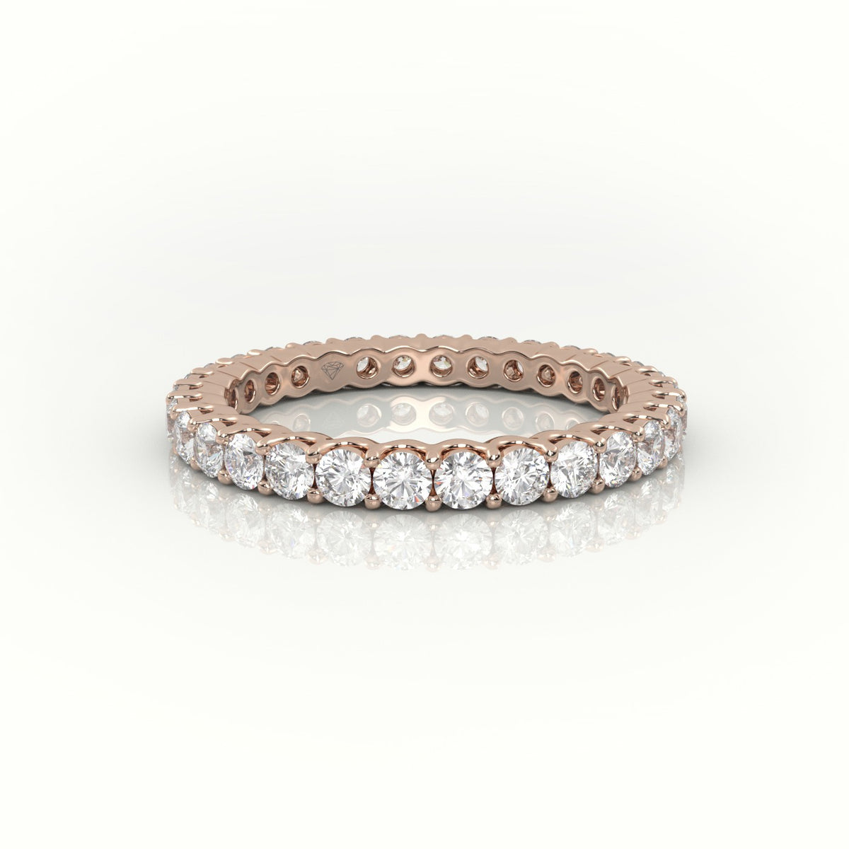 Round-Cut Diamond Scallop Setting Eternity Wedding Band — Rose Gold