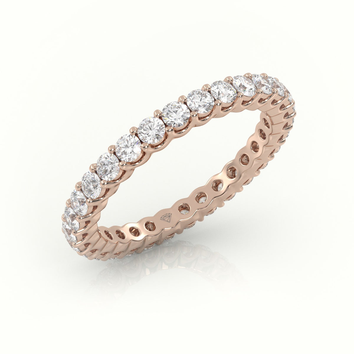 Round-Cut Diamond Scallop Setting Eternity Wedding Band — Rose Gold
