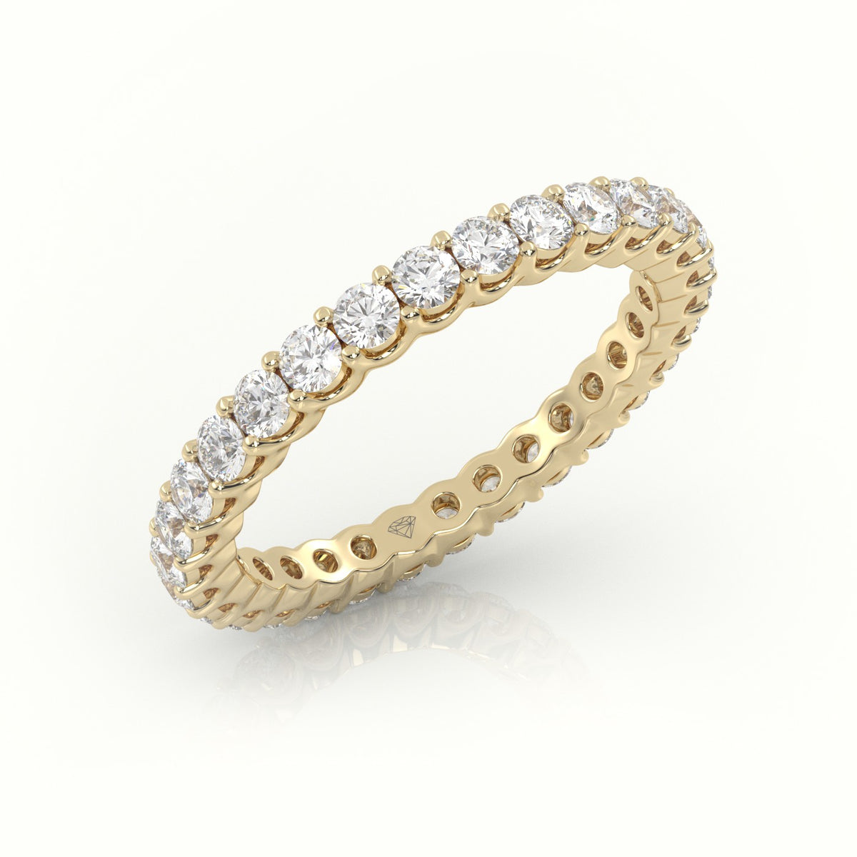 Round-Cut Diamond Scallop Setting Eternity Wedding Band — Yellow Gold