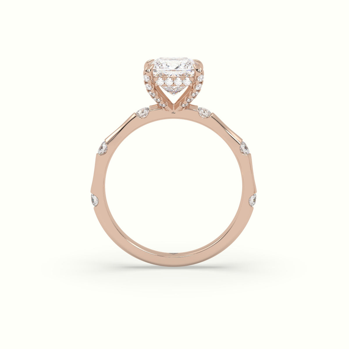 Princess Diamond Side Stone Engagement Ring — Rose Gold
