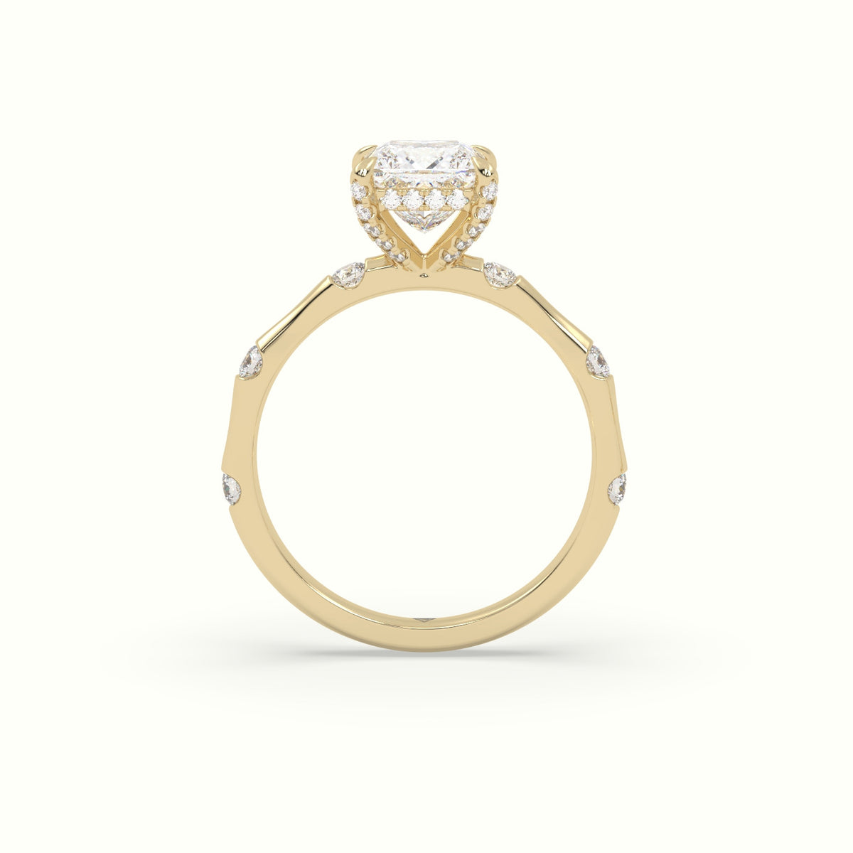 Princess Diamond Side Stone Engagement Ring — Yellow Gold