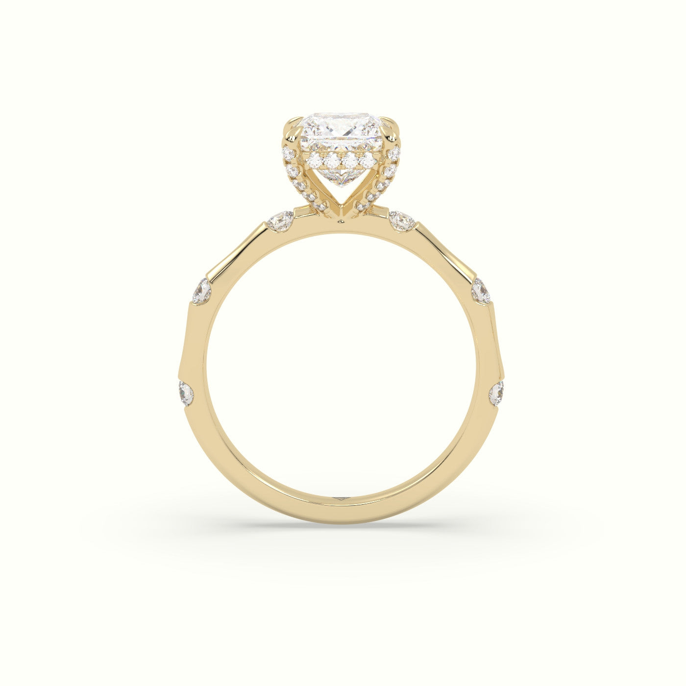 Princess Diamond Side Stone Engagement Ring — Yellow Gold