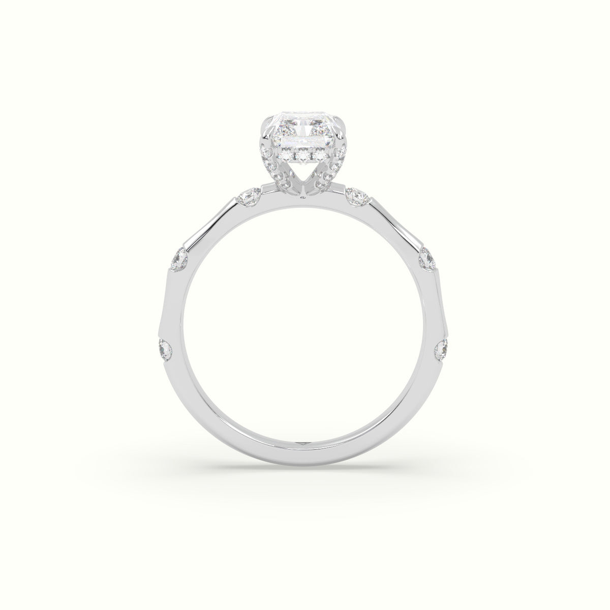 Radiant Diamond Side Stone Engagement Ring — White Gold