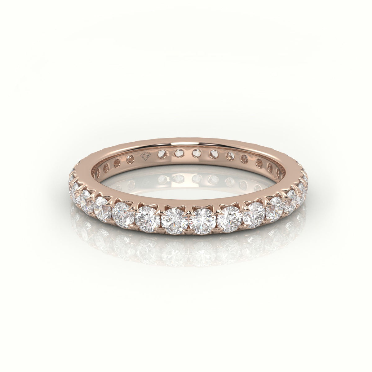 Round Cut Pave Setting Eternity Wedding Band — Rose Gold