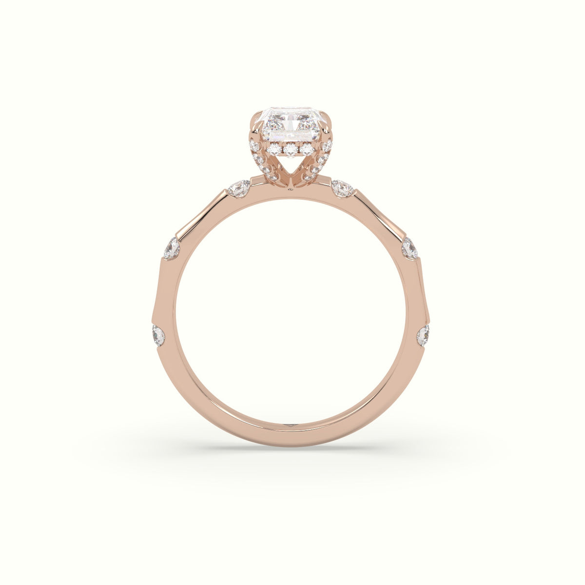 Radiant Diamond Side Stone Engagement Ring — Rose Gold