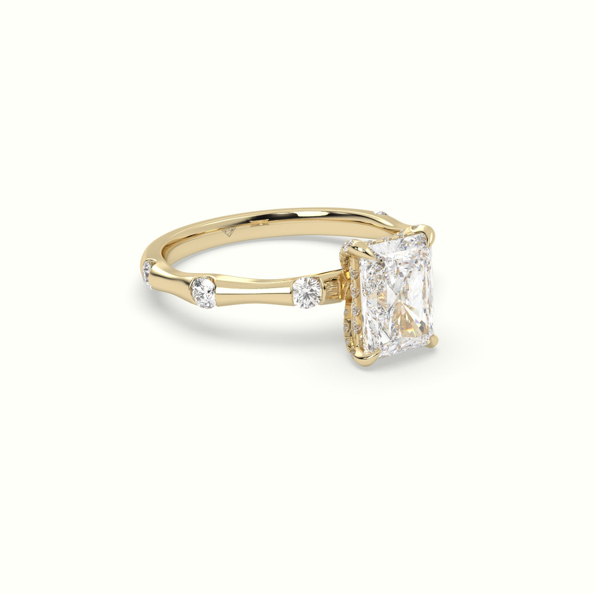 Radiant Diamond Side Stone Engagement Ring — Yellow Gold