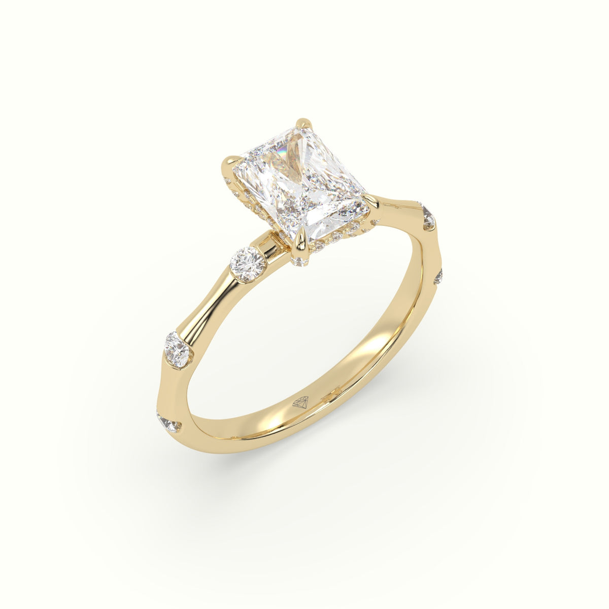 Radiant Diamond Side Stone Engagement Ring — Yellow Gold