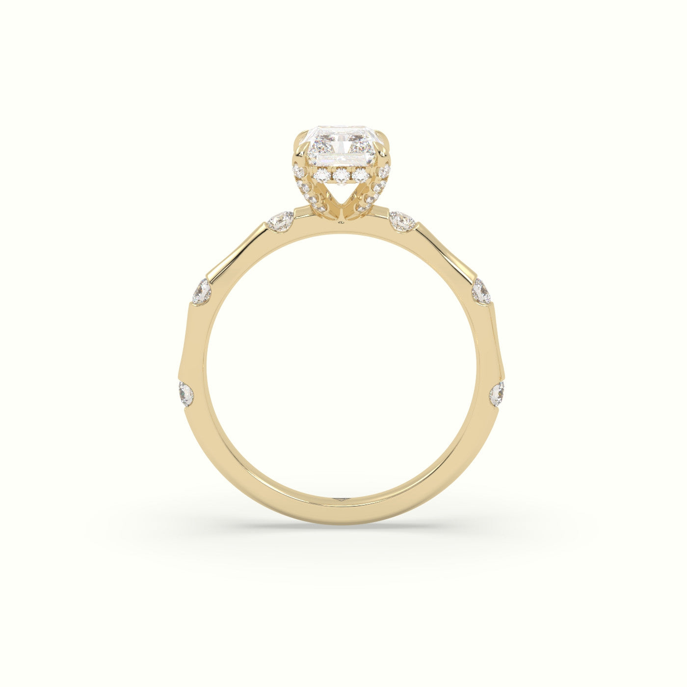 Radiant Diamond Side Stone Engagement Ring — Yellow Gold