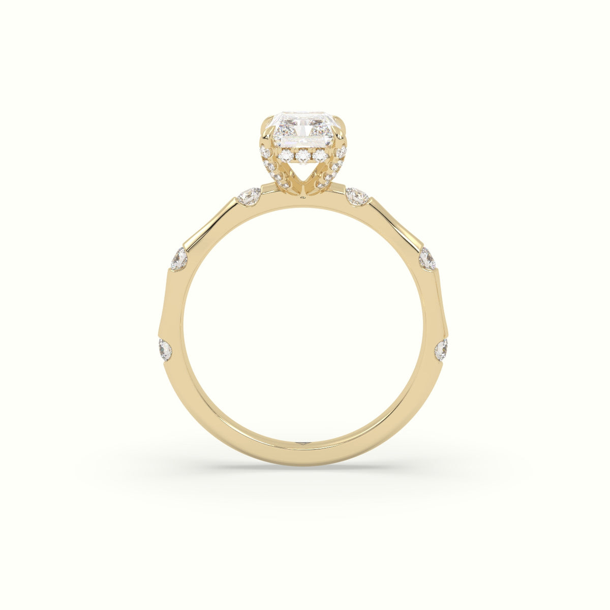Radiant Diamond Side Stone Engagement Ring — Yellow Gold