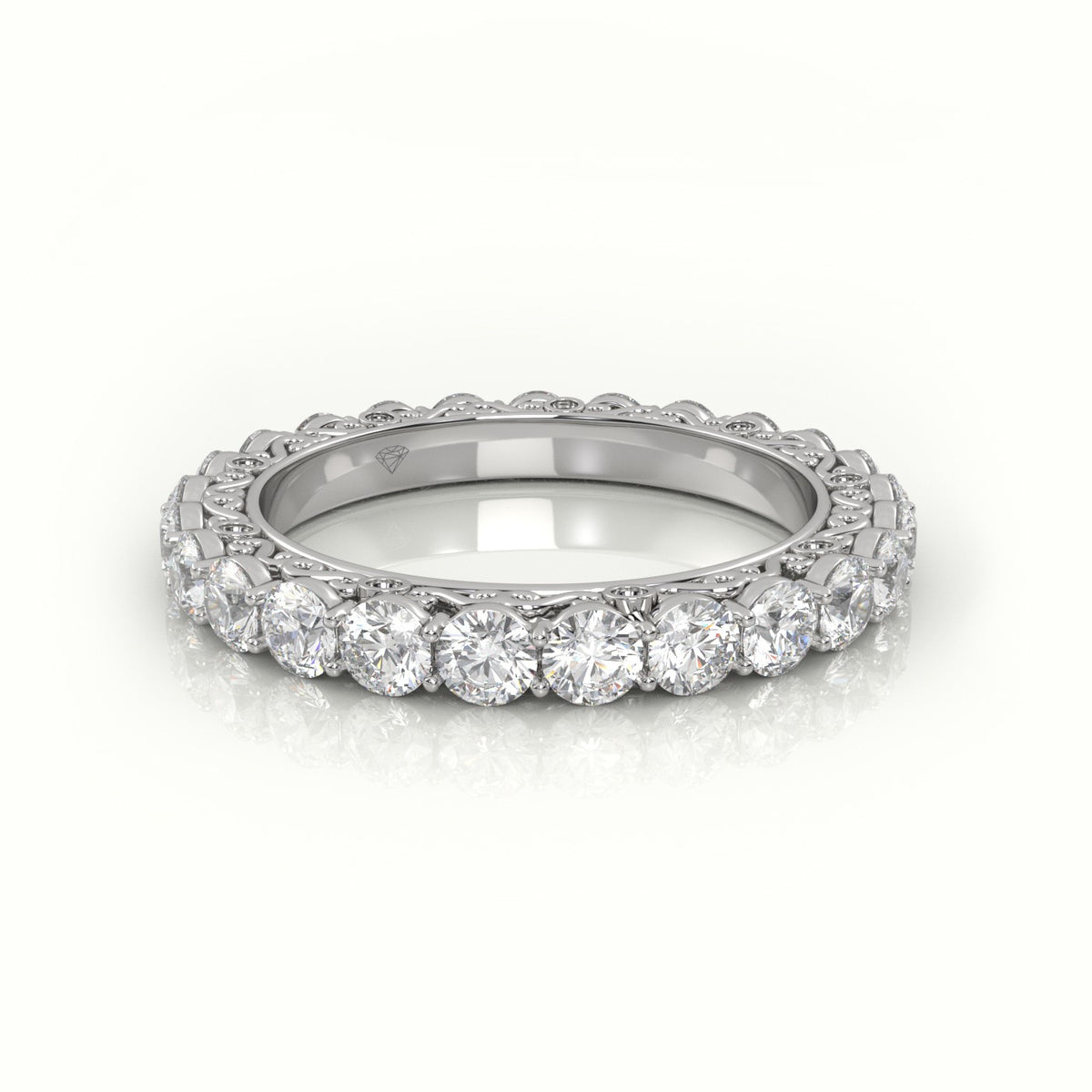 Round Cut Diamond Low Dome Basket Eternity Wedding Band — White Gold