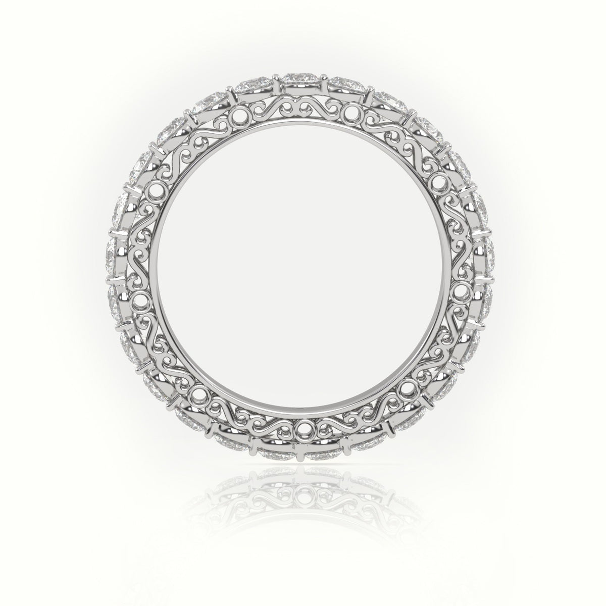 Round Cut Diamond Low Dome Basket Eternity Wedding Band — White Gold
