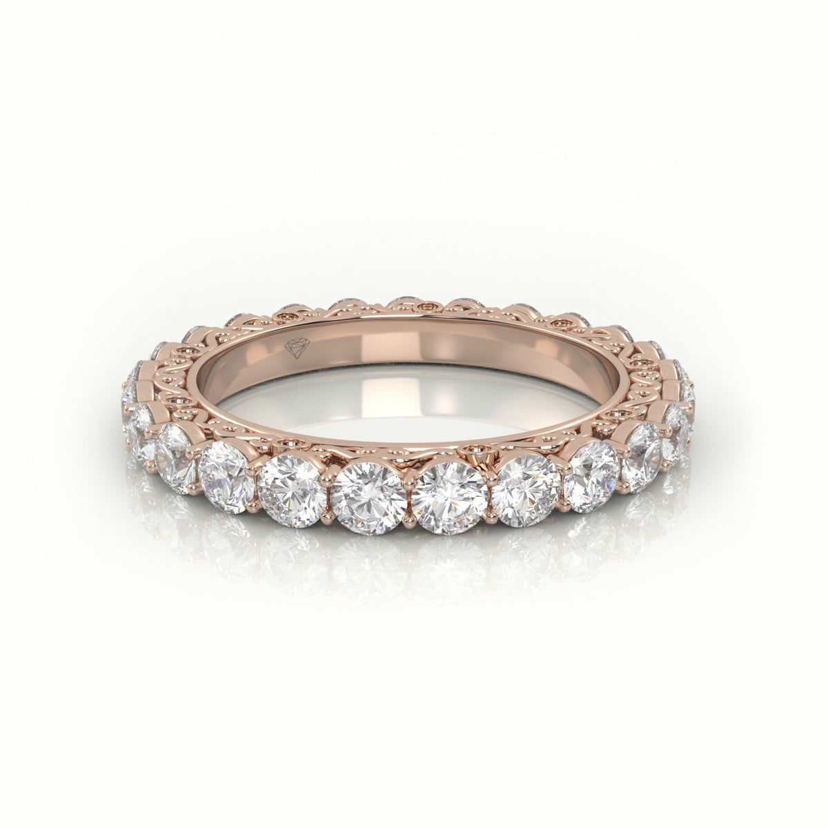 Round Cut Diamond Low Dome Basket Eternity Wedding Band — Rose Gold