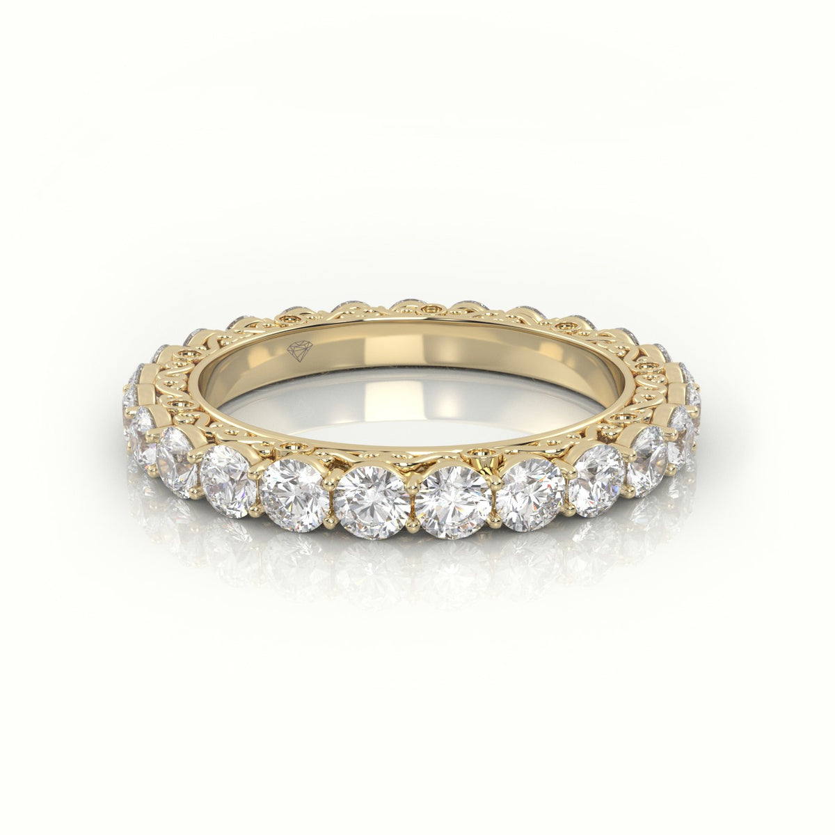 Round Cut Diamond Low Dome Basket Eternity Wedding Band — Yellow Gold