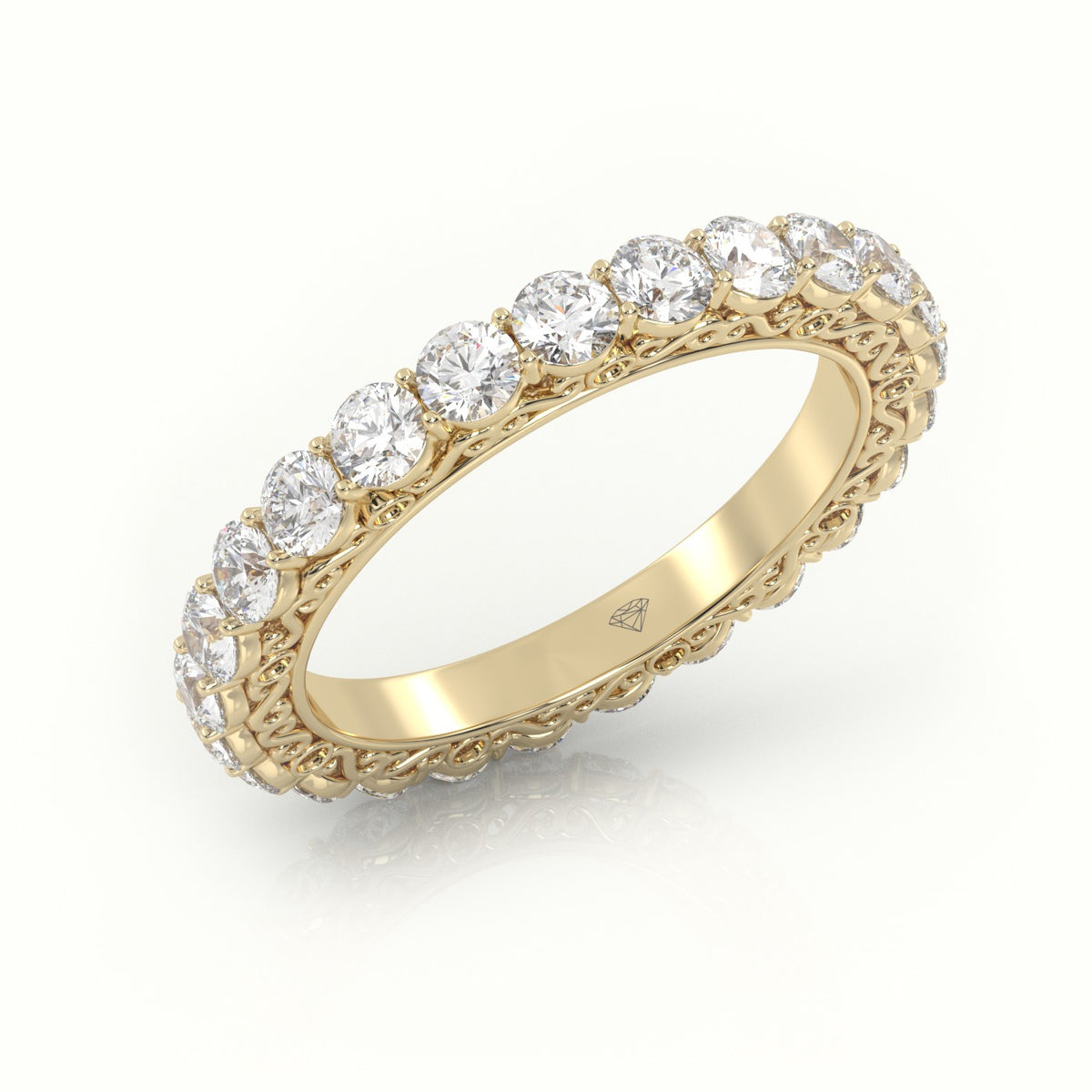 Round Cut Diamond Low Dome Basket Eternity Wedding Band — Yellow Gold