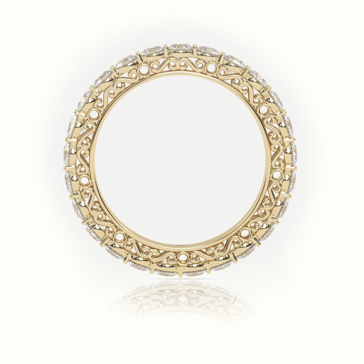 Round Cut Diamond Low Dome Basket Eternity Wedding Band — Yellow Gold