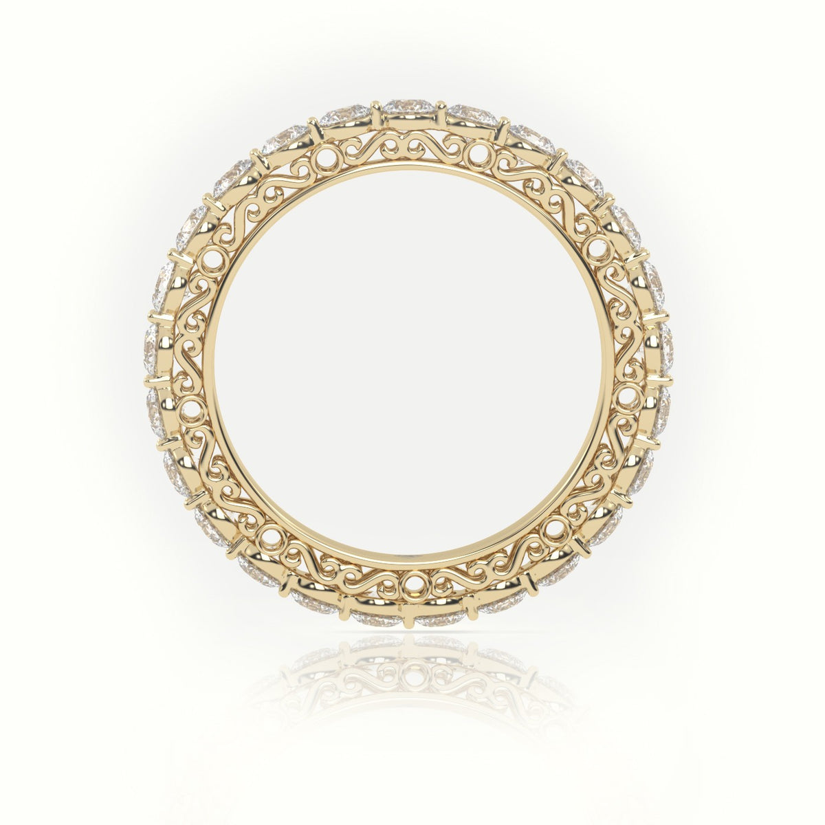 Round Cut Diamond Low Dome Basket Eternity Wedding Band — Yellow Gold
