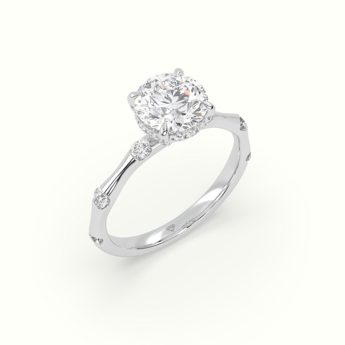Round Diamond Side Stone Engagement Ring — White Gold