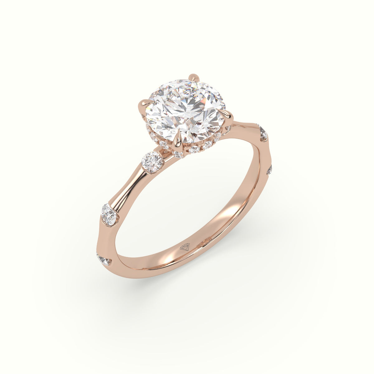 Round Diamond Side Stone Engagement Ring — Rose Gold