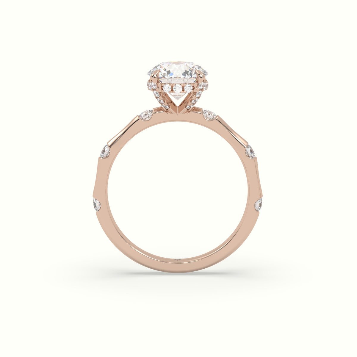 Round Diamond Side Stone Engagement Ring — Rose Gold