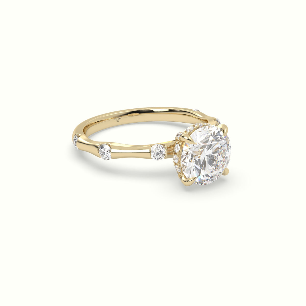 Round Diamond Side Stone Engagement Ring — Yellow Gold