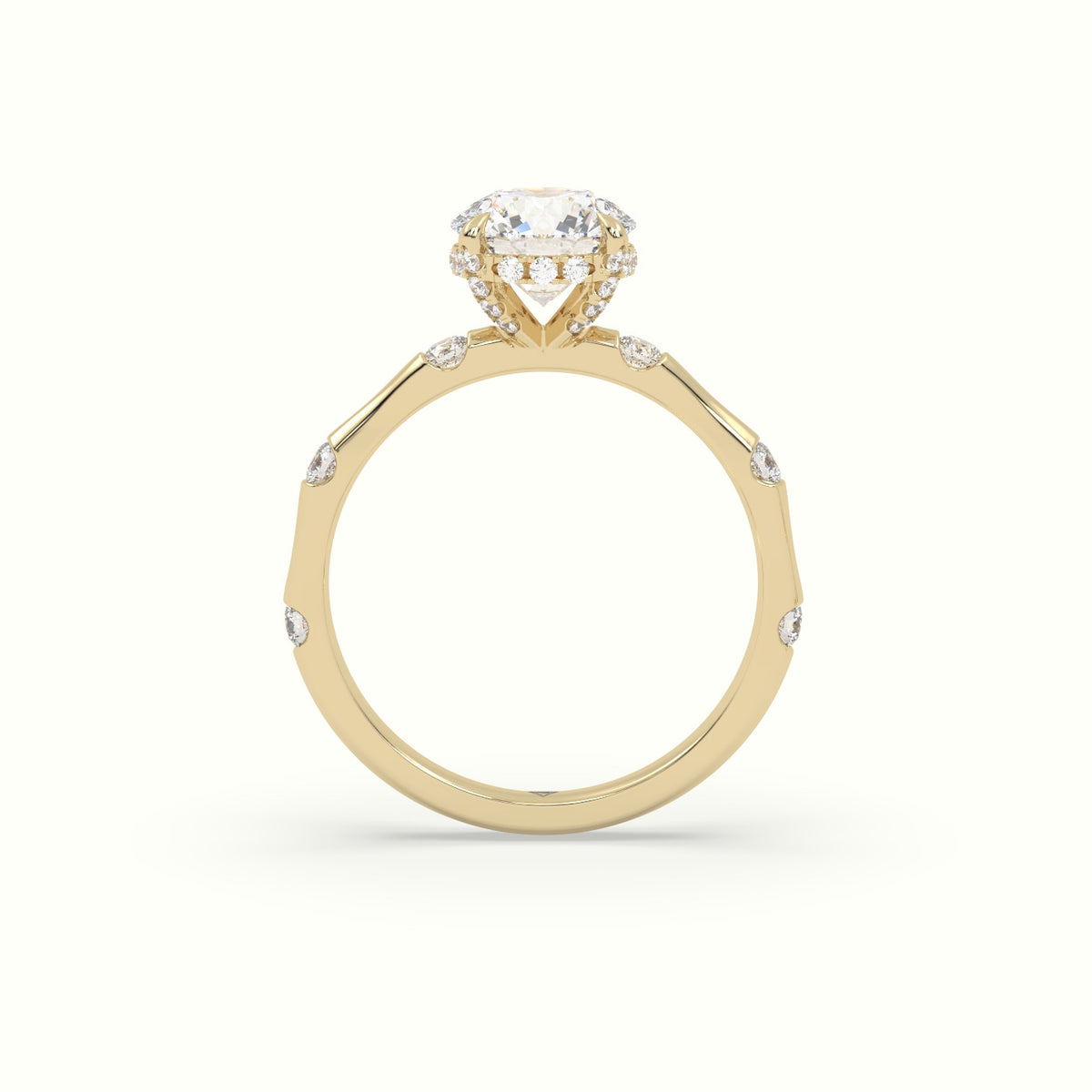 Round Diamond Side Stone Engagement Ring — Yellow Gold