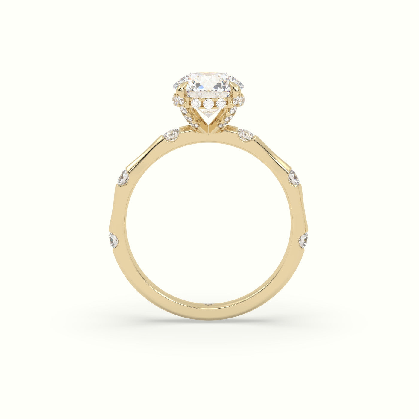 Round Diamond Side Stone Engagement Ring — Yellow Gold