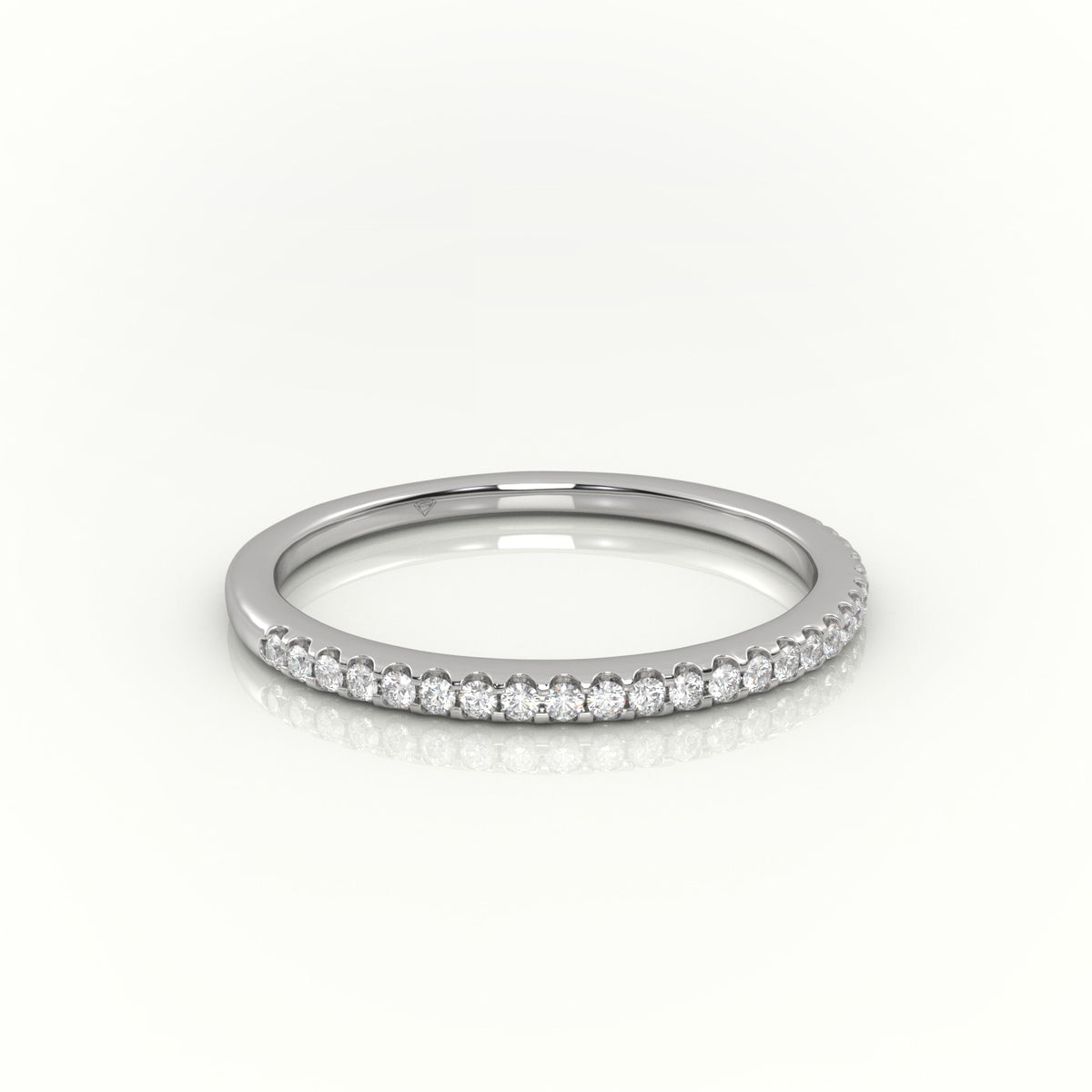 Round Cut Diamond Scallop Set Half Eternity Band — White Gold