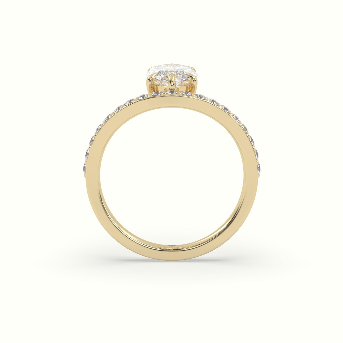 Marquise Diamond Solitaire Curved Pavé Engagement Ring — Yellow Gold