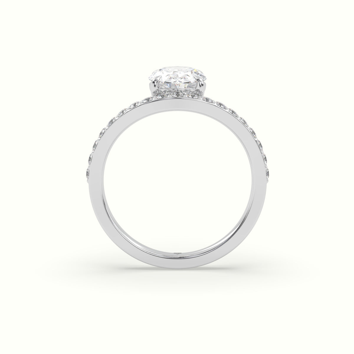 Oval Diamond Solitaire Curved Pavé Engagement Ring — White Gold