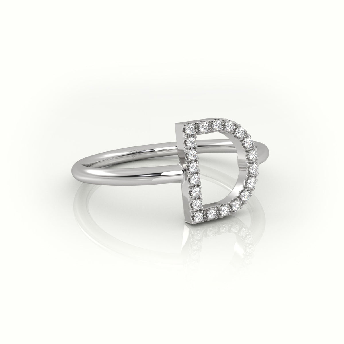 Round Cut Diamonds “D” Initials Monogram Alphabet Ring — White Gold