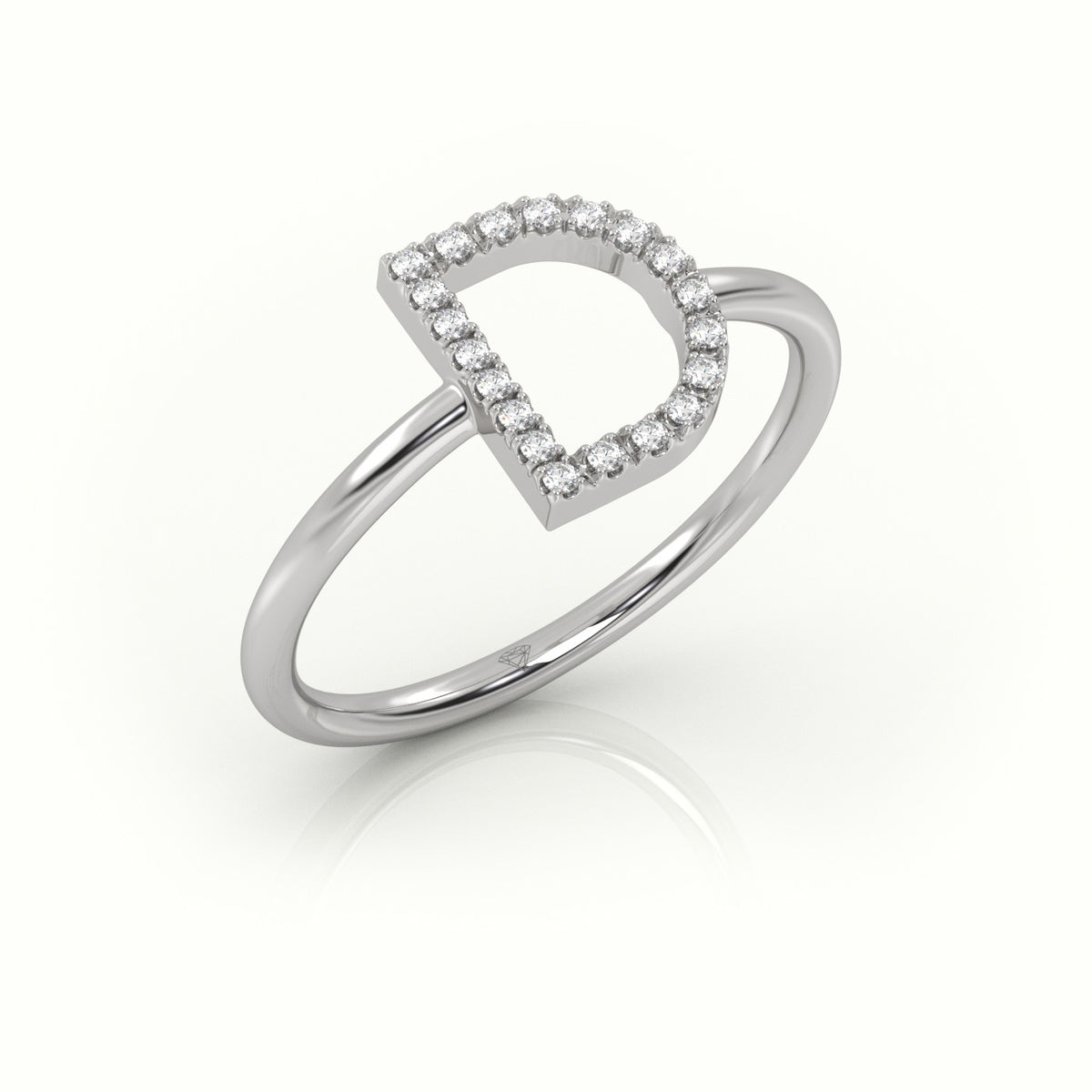 Round Cut Diamonds “D” Initials Monogram Alphabet Ring — White Gold