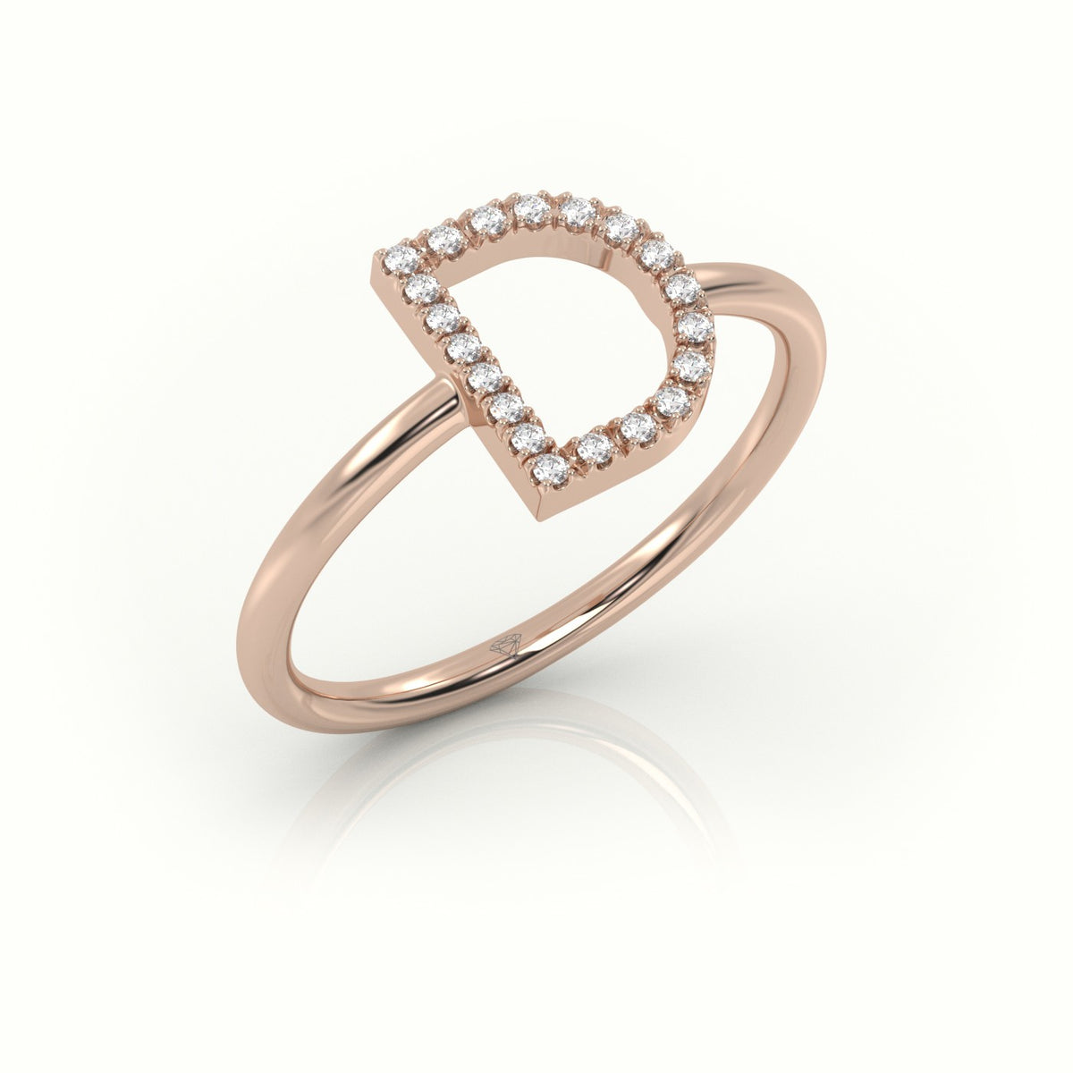 Round Cut Diamonds “D” Initials Monogram Alphabet Ring — Rose Gold