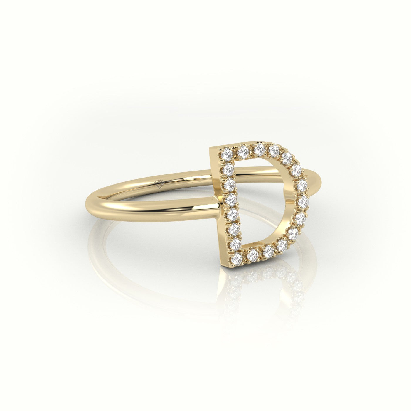 Round Cut Diamonds “D” Initials Monogram Alphabet Ring — Yellow Gold